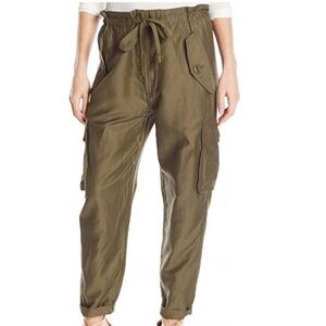 Vince Khaki Green Linen Blend Drawstring Cargo Pant - Small, OVERSIZED!